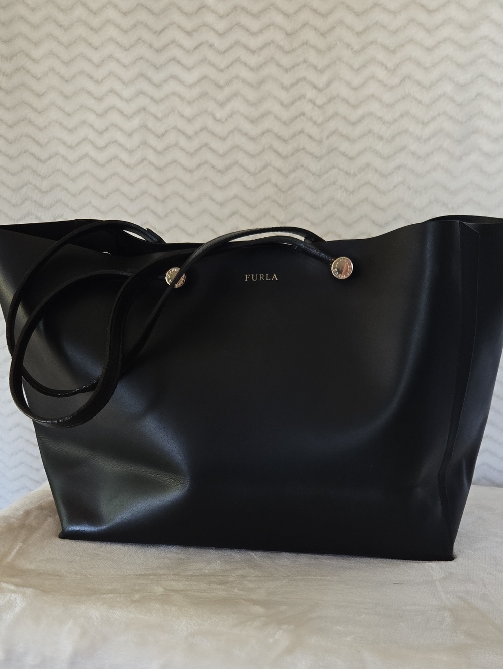 Furla Smooth Black Leather Tote - Picture 1 of 9